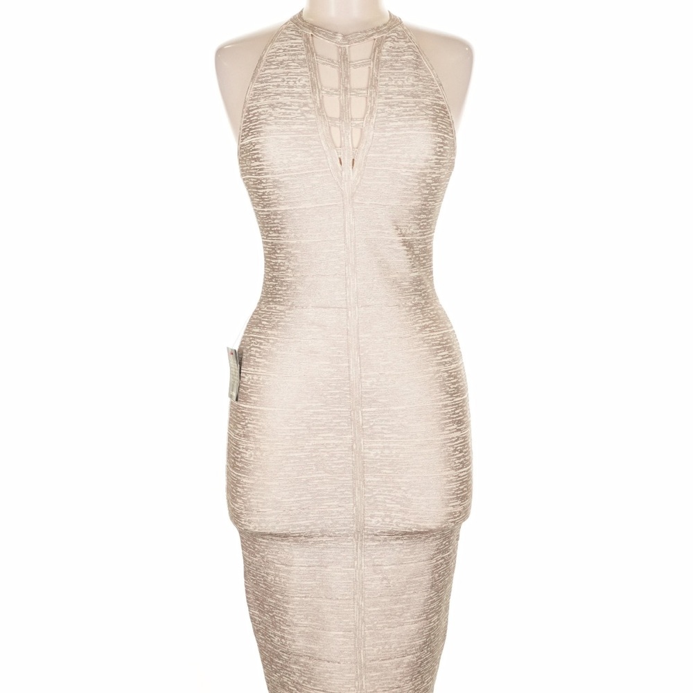 Elegant Cream Halter Bandage Dress